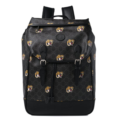 Gucci GG Supreme Monogram Azalea Calfskin Tigers Medium Retro Interlocking G Backpack Black 1 of 13