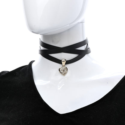 Chanel Metal Lambskin CC Heart Choker Necklace Black Silver 2 of 5