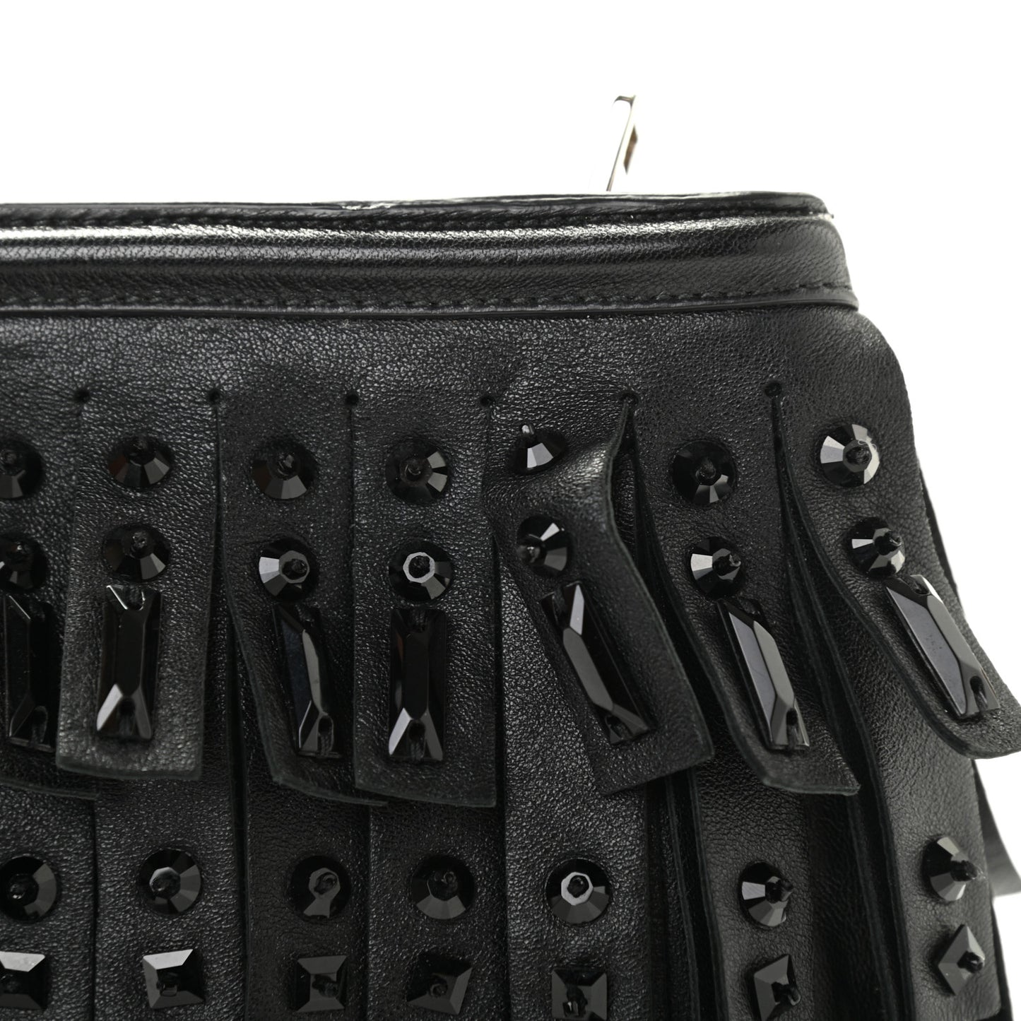Nappa Jeweled Fringe Wristlet Clutch Black