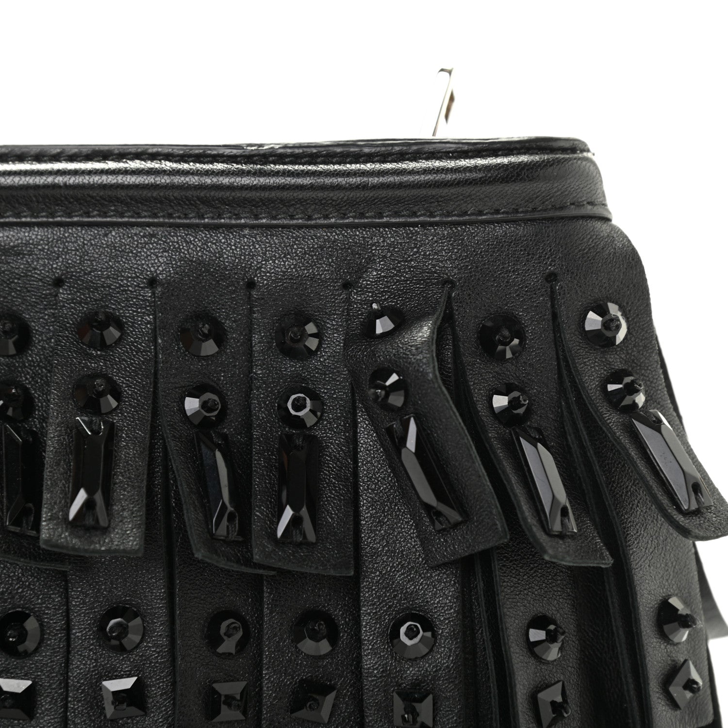 Prada Nappa Jeweled Fringe Wristlet Clutch Black 11 of 13