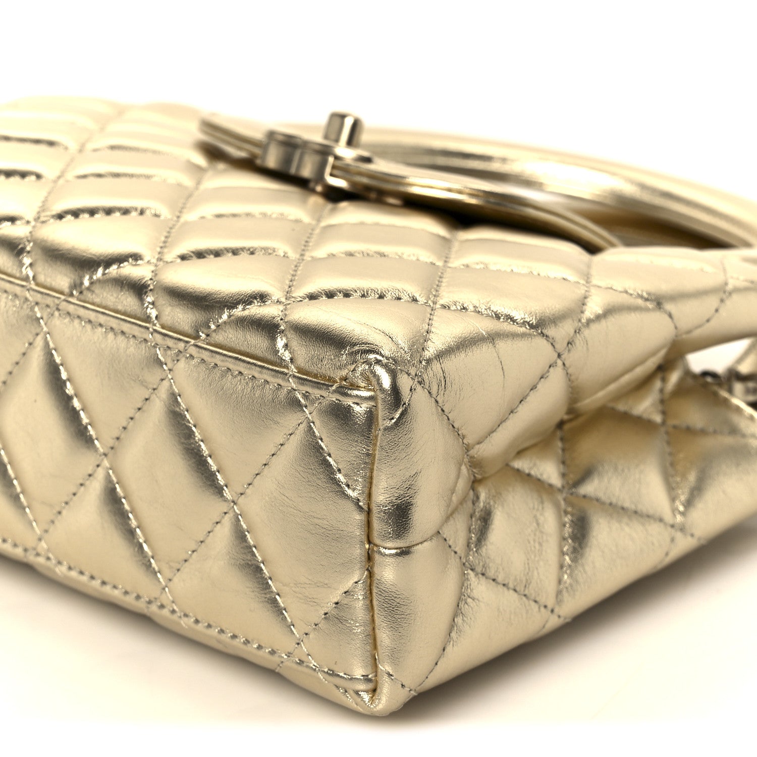 Chanel Metallic Shiny Aged Calfskin Quilted Nano Kelly Shopper