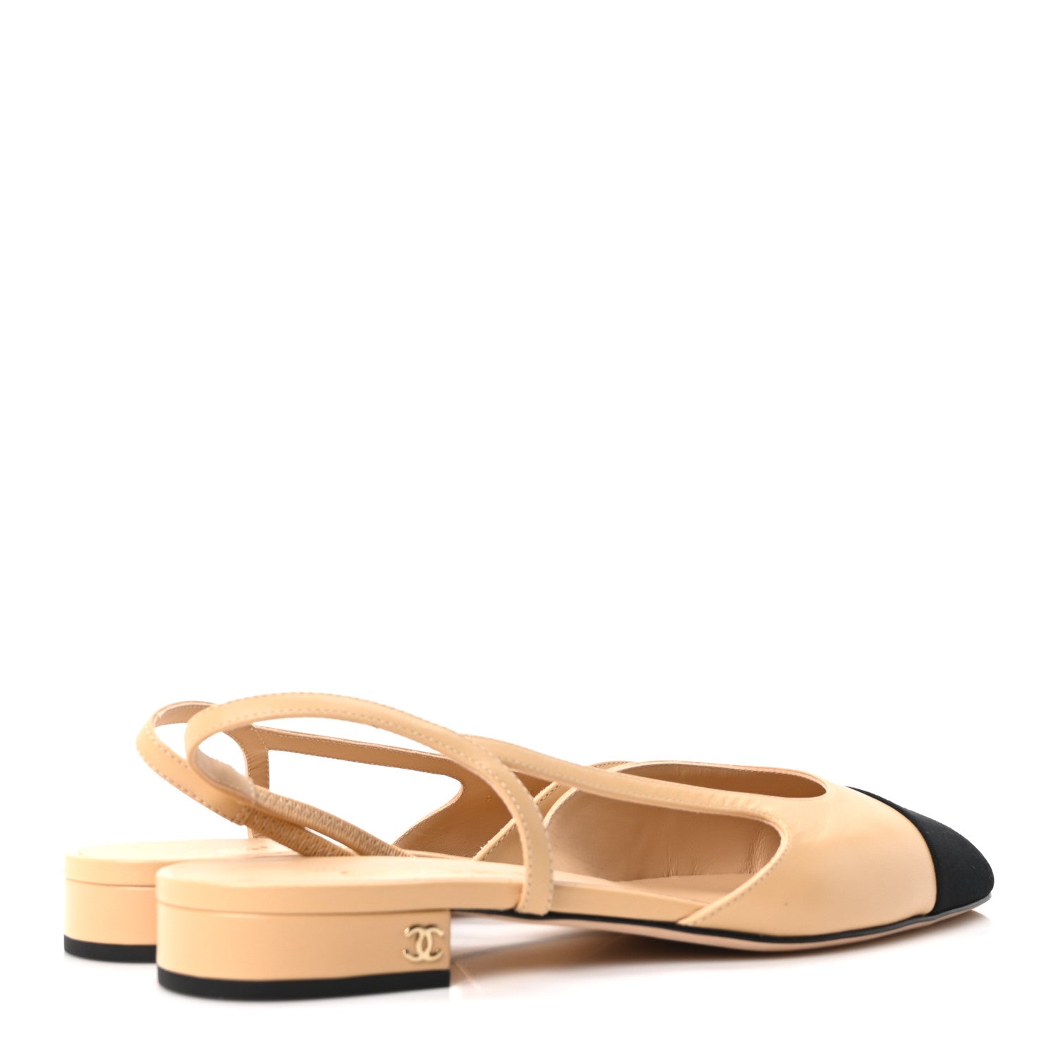 Chanel Goatskin Grosgrain Pointed Toe CC Slingback Flats 40.5 Beige Black 5 of 10