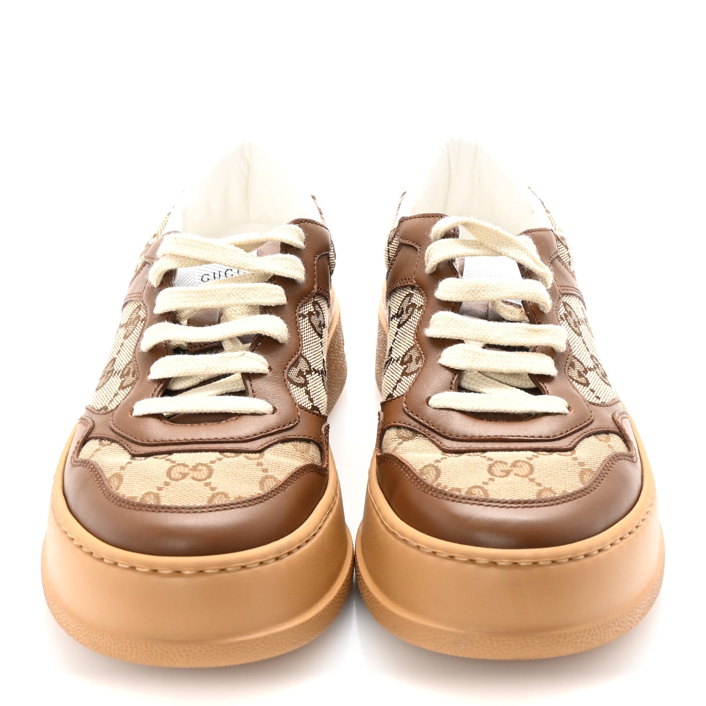 Calfskin GG Monogram Womens Platform 55mm Sneakers 38.5 Hezelnut Beige Ebony Mystic White