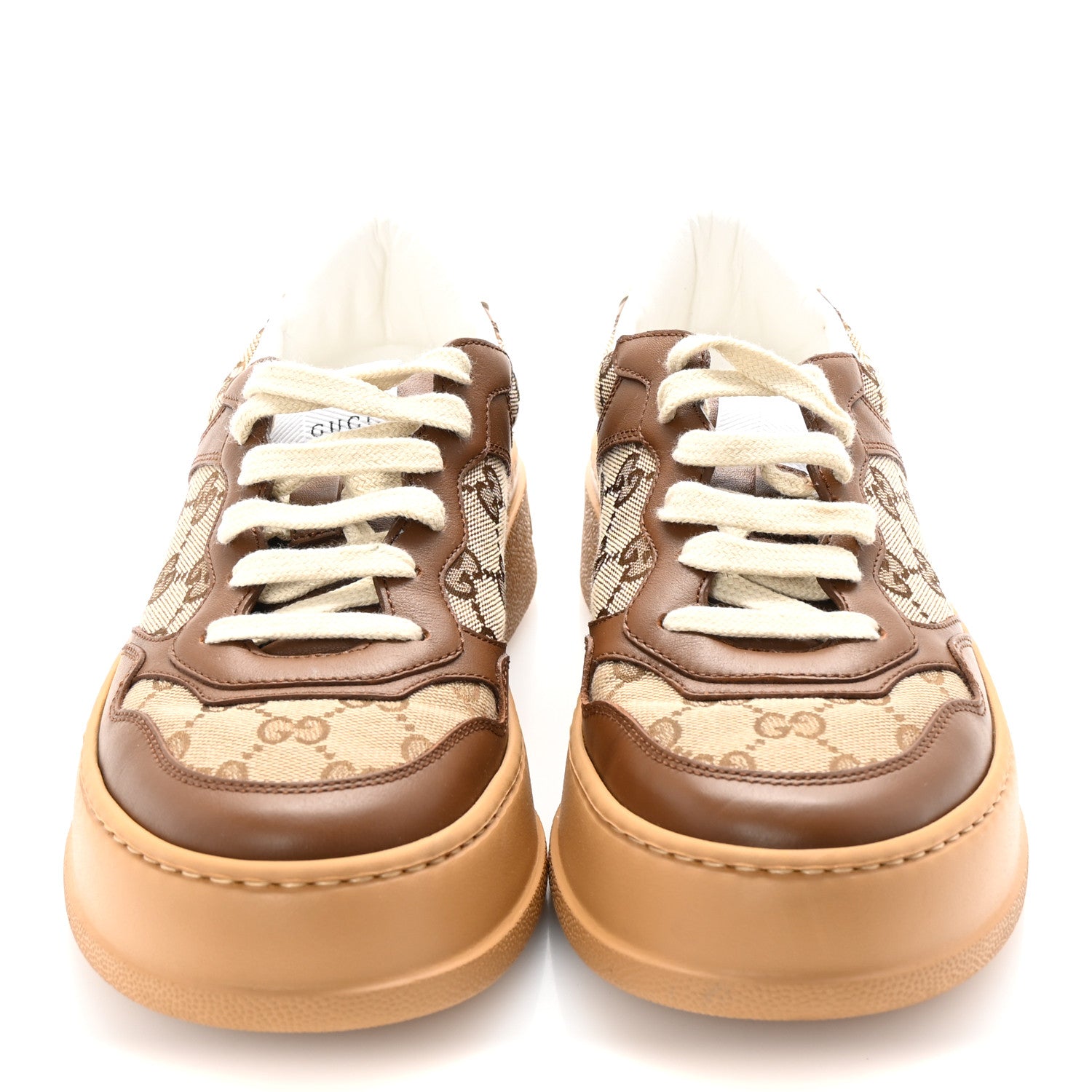 Gucci Calfskin GG Monogram Womens Platform 55mm Sneakers 38.5 Hezelnut Beige Ebony Mystic White 3 of 9