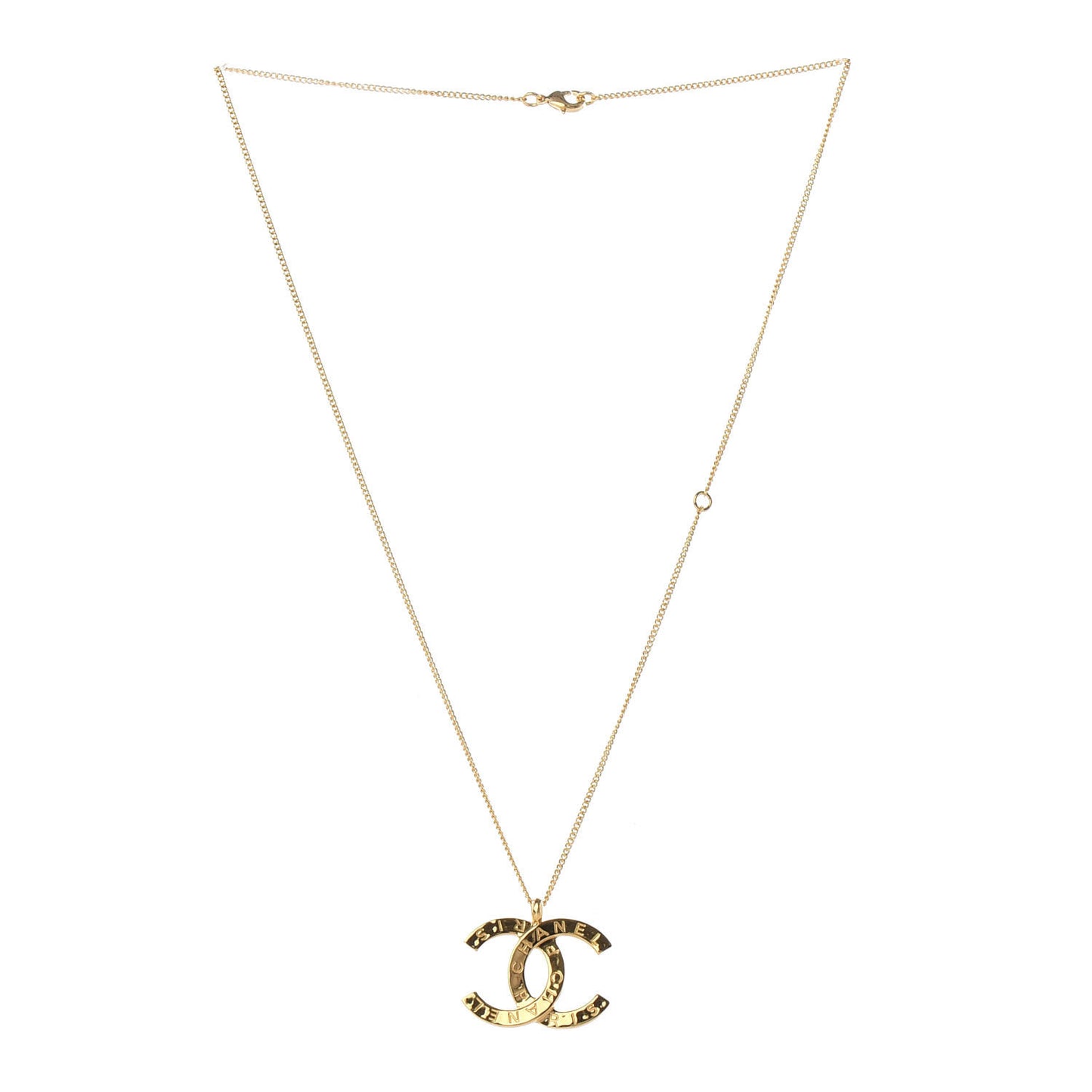 Metal CC Paris Button Necklace Gold