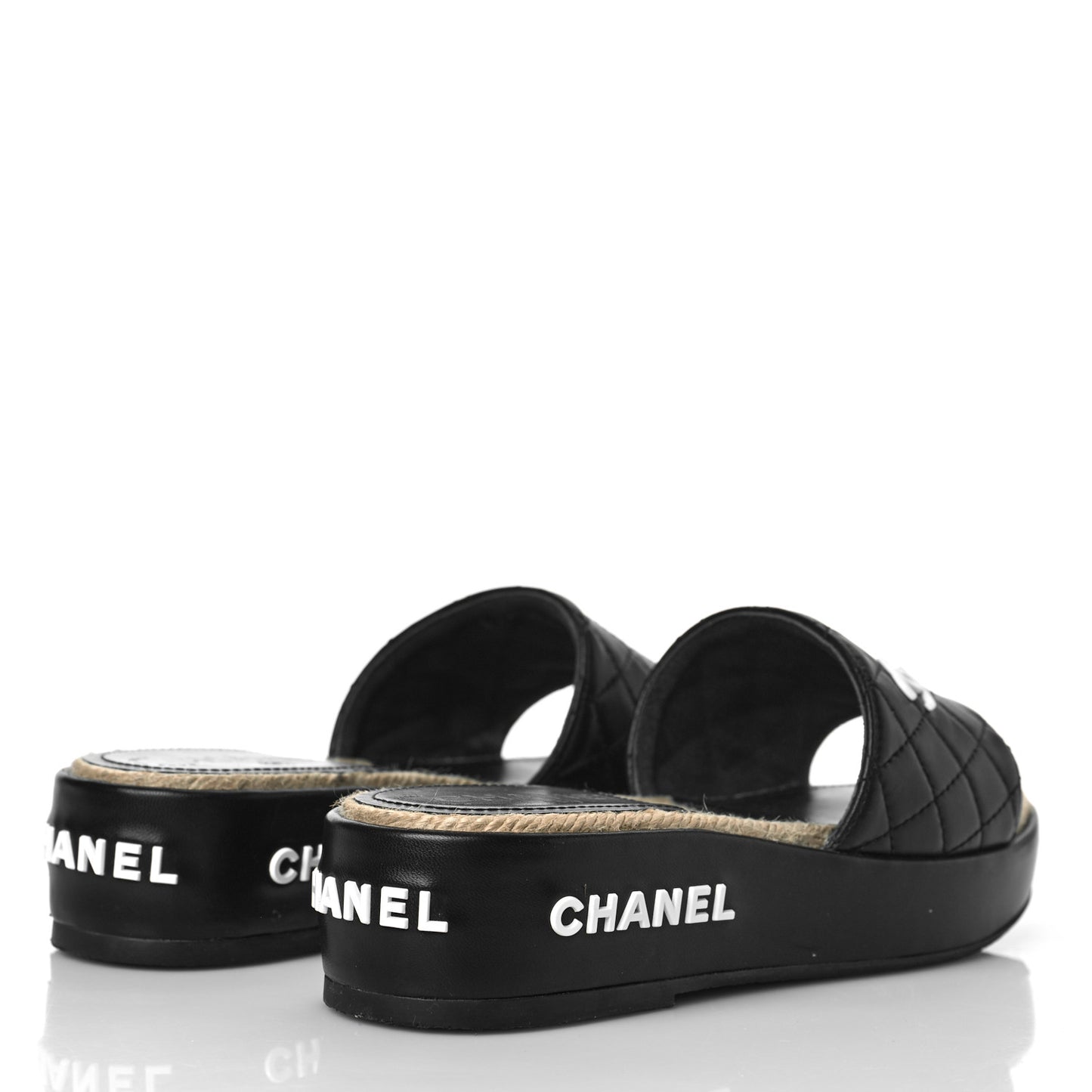 Lambskin Quilted CC Espadrille Slip On Sandals 35 Black