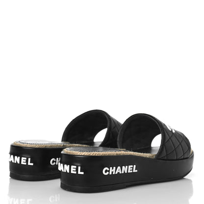 Chanel Lambskin Quilted CC Espadrille Slip On Sandals 35 Black 4 of 10