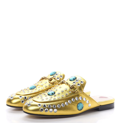Gucci Metallic Nappa Crystal Womens Princetown Slippers 35.5 Gold 3 of 9
