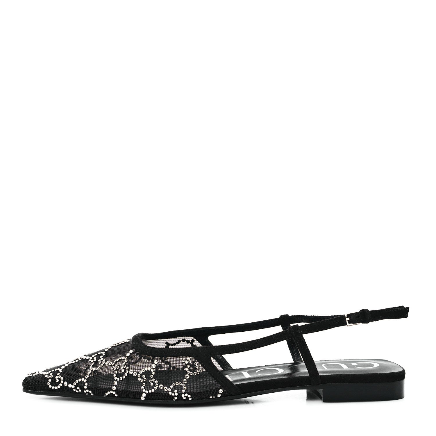 Gucci Tela Retino Kid Scamosciato Crystal GG Monogram Square Demi Ballet Flats 38 Black 1 of 9