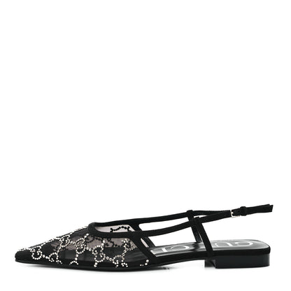 Gucci Tela Retino Kid Scamosciato Crystal GG Monogram Square Demi Ballet Flats 38 Black 1 of 9