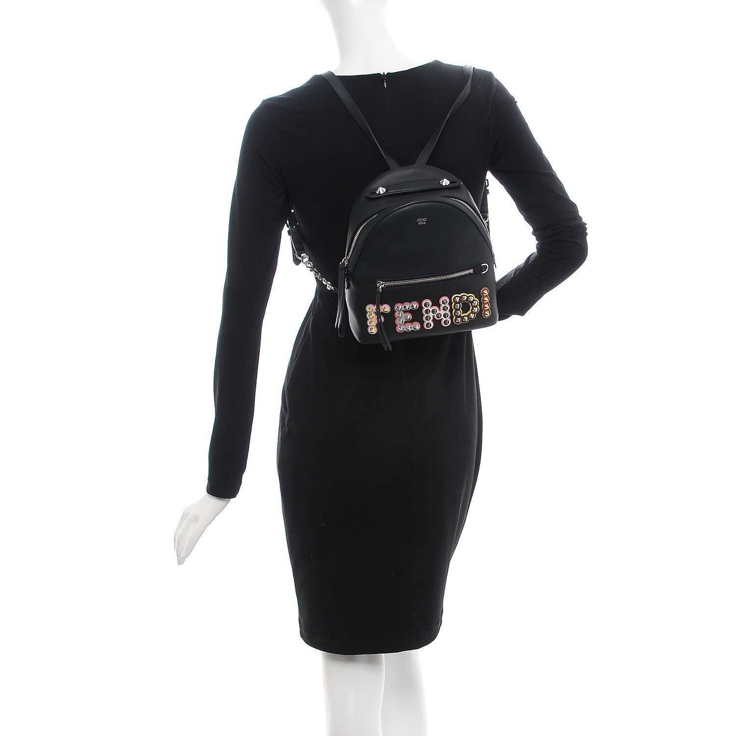 Fendi Vitello Century Fun Fair Metal Studded Mini Backpack Black Multicolor 3 of 19