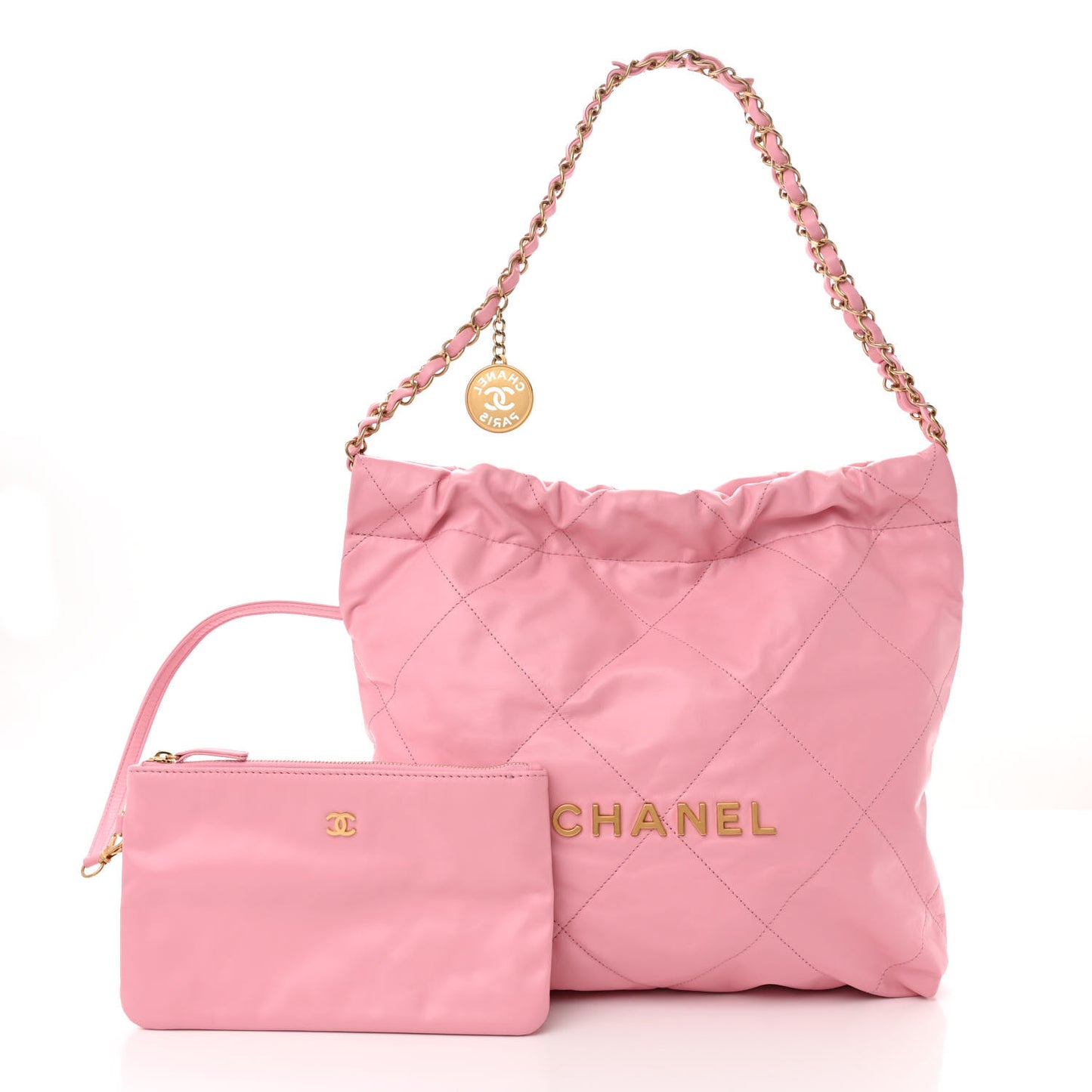 Shiny Calfskin Quilted Small Chanel 22 Light Pink
