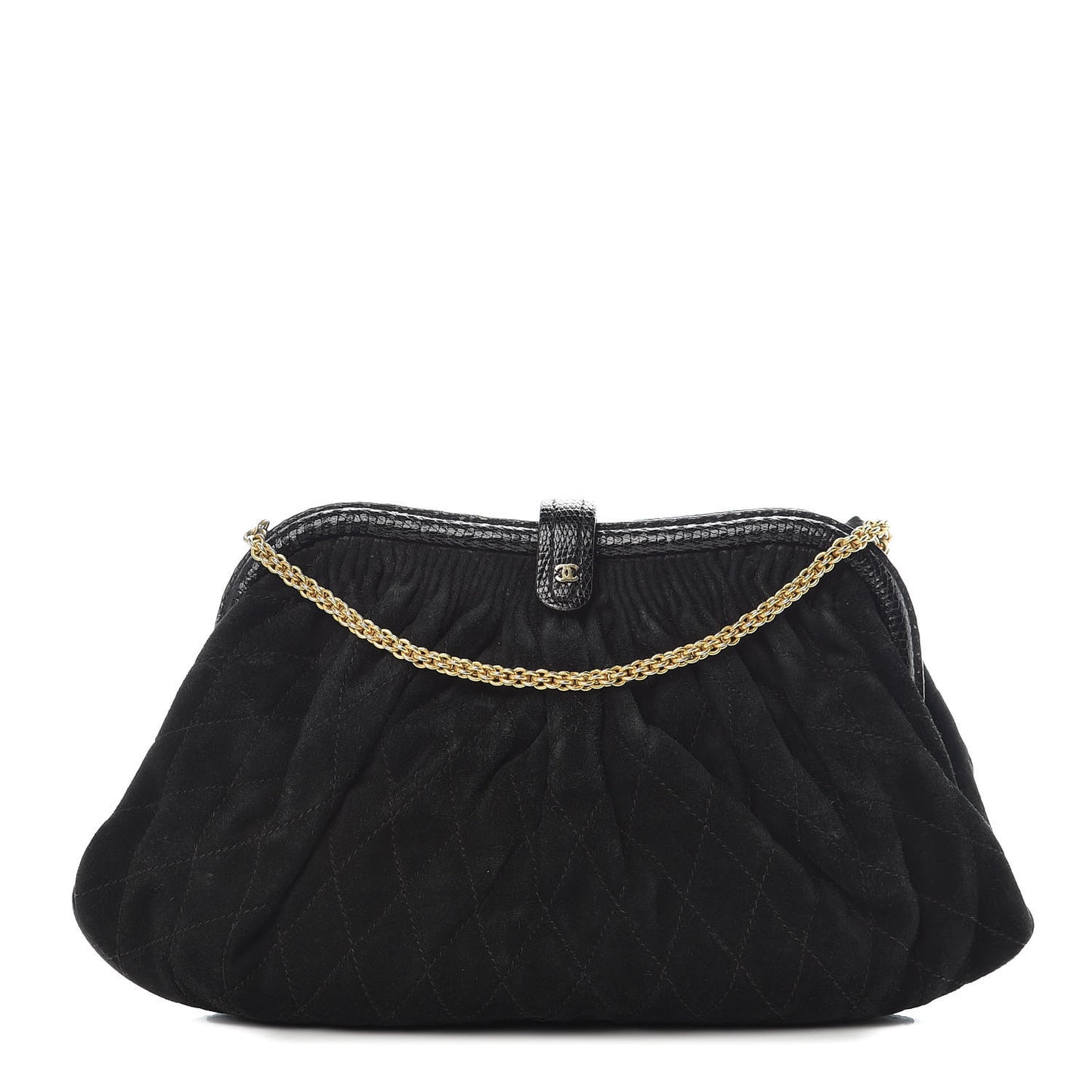 Suede Lizard Frame Clutch Black