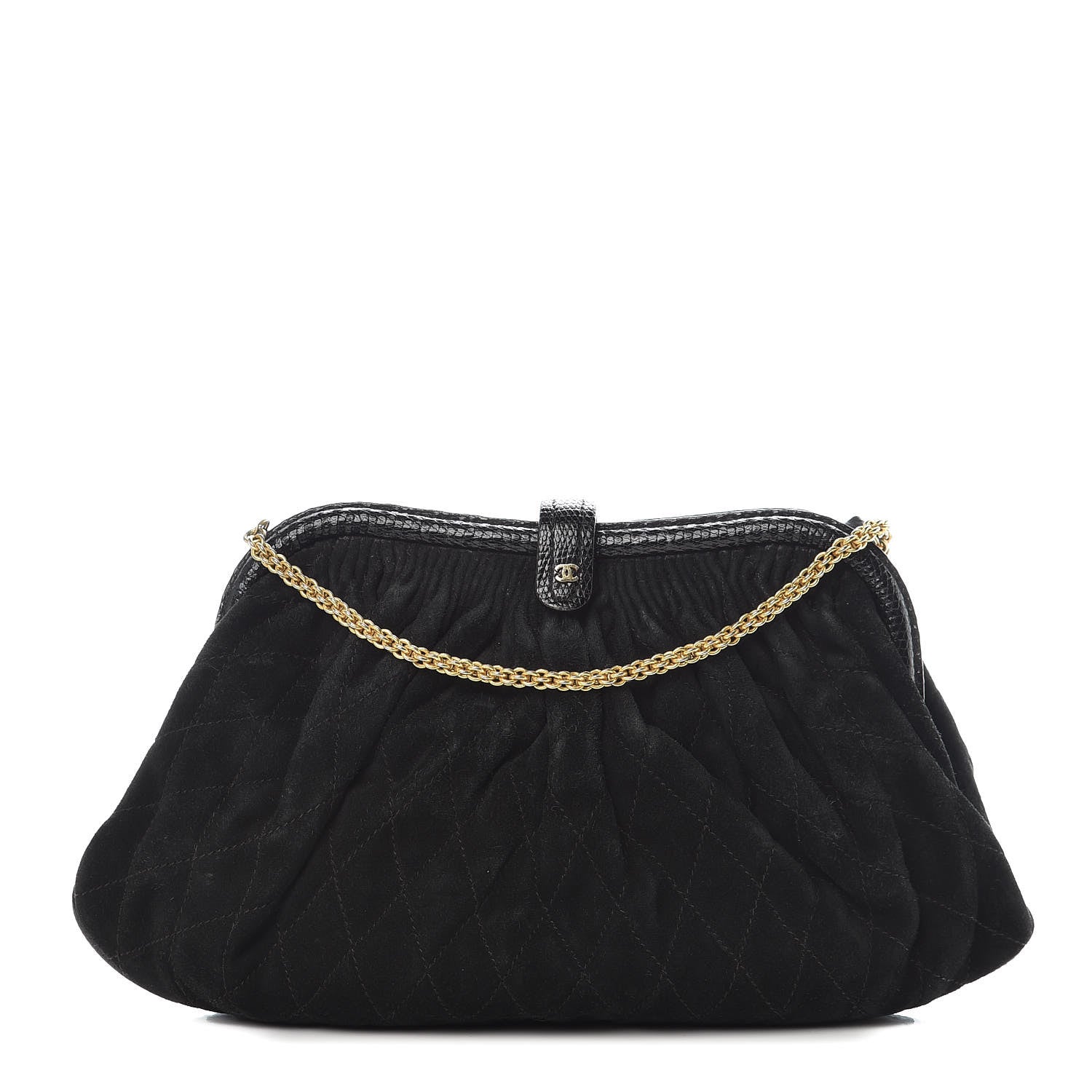 Chanel Suede Lizard Frame Clutch Black 1 of 16