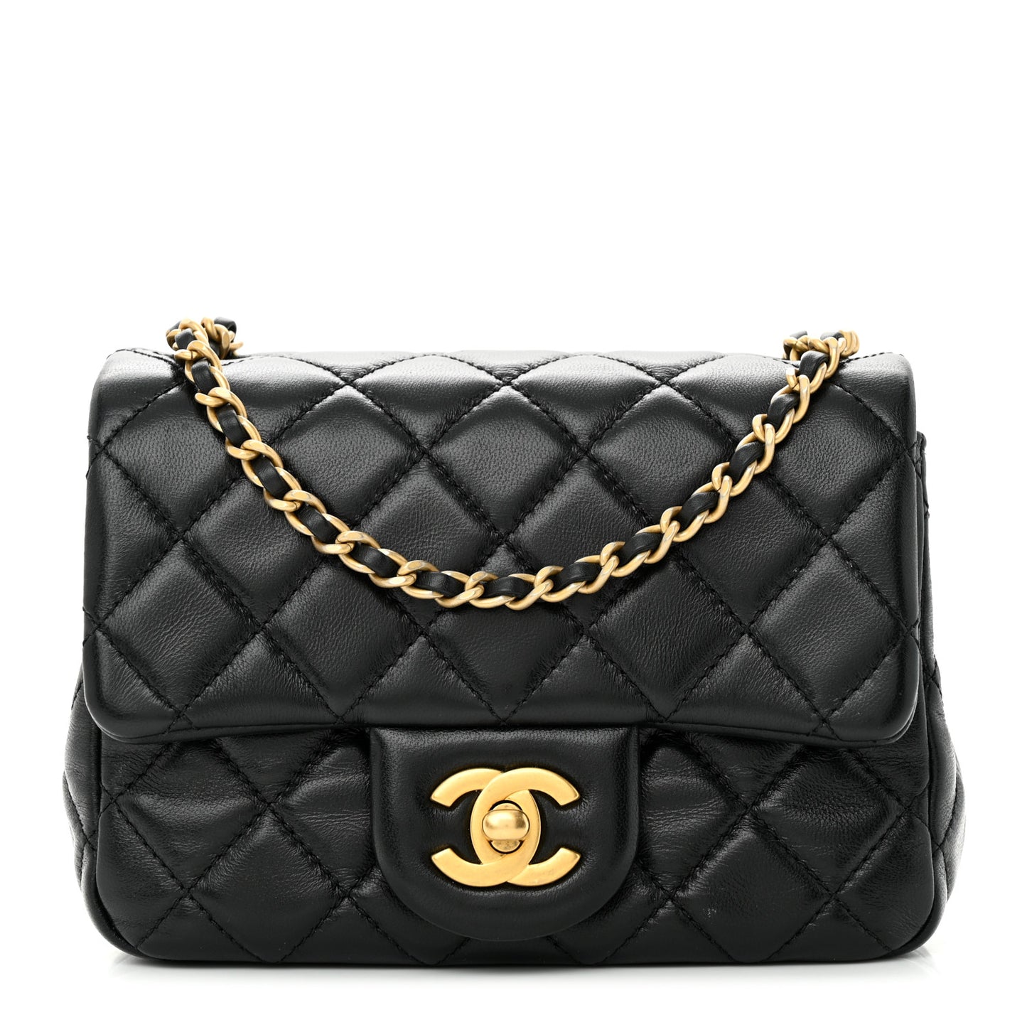 Lambskin Quilted Mini Pearl Crush Flap Black