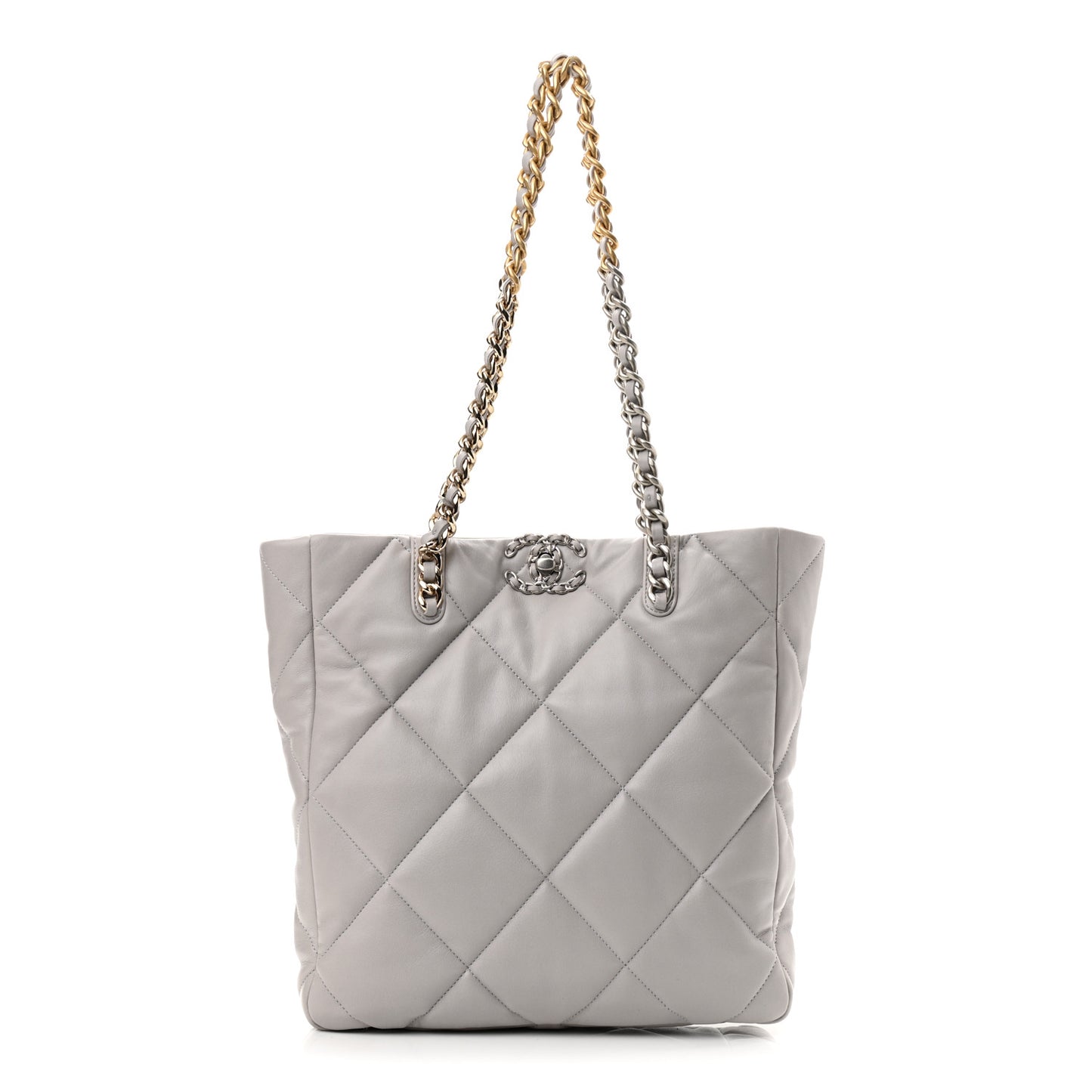 Lambskin Quilted Chanel 19 Shopping Bag Grey