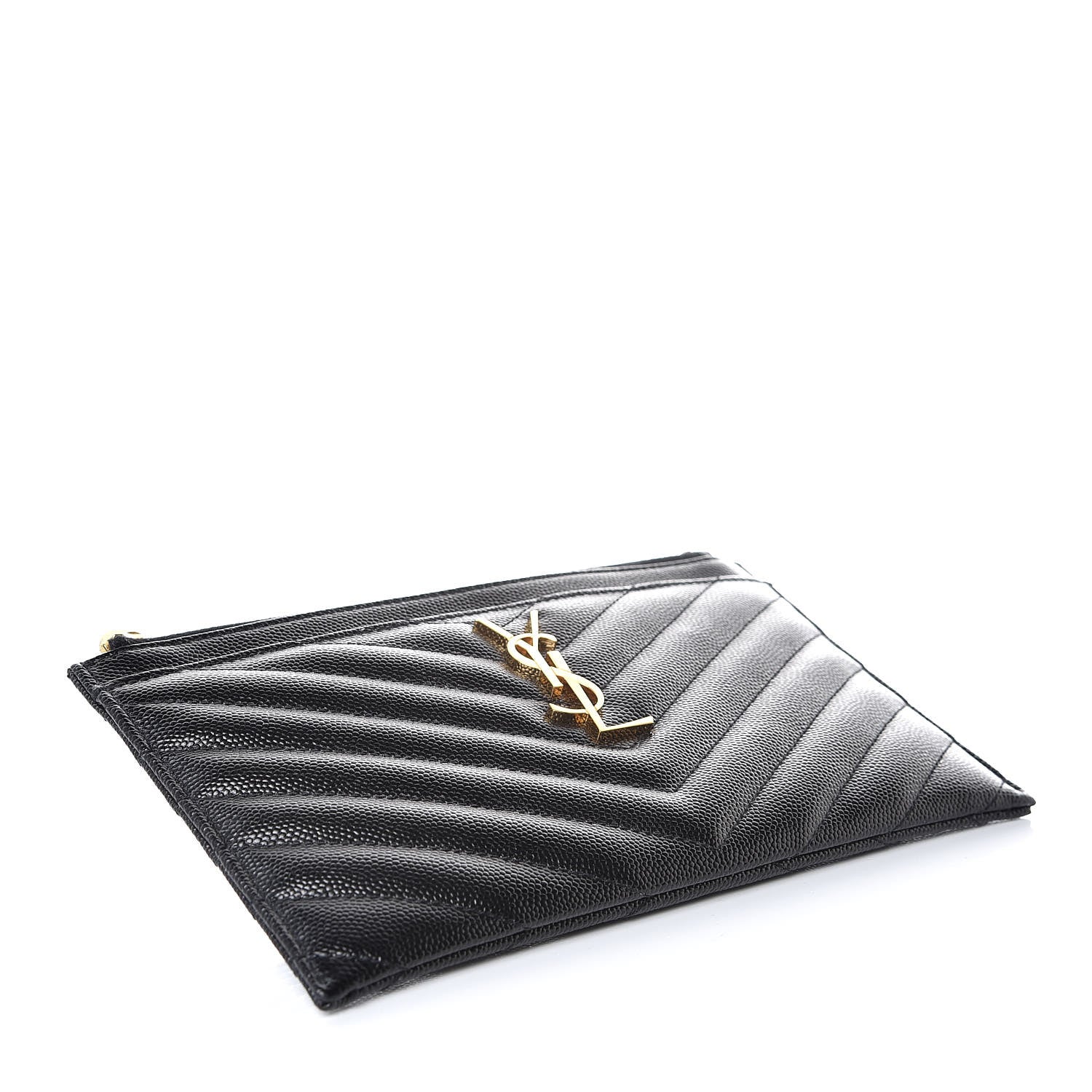Saint Laurent Grain De Poudre Chevron Monogram Bill Pouch Black 4 of 8