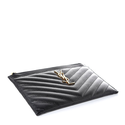 Saint Laurent Grain De Poudre Chevron Monogram Bill Pouch Black 4 of 8