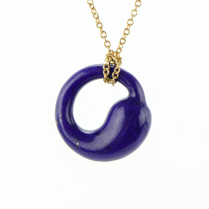 Tiffany 18K Yellow Gold Lapis Lazuli Elsa Peretti Eternal Circle Pendant Necklace 3 of 5