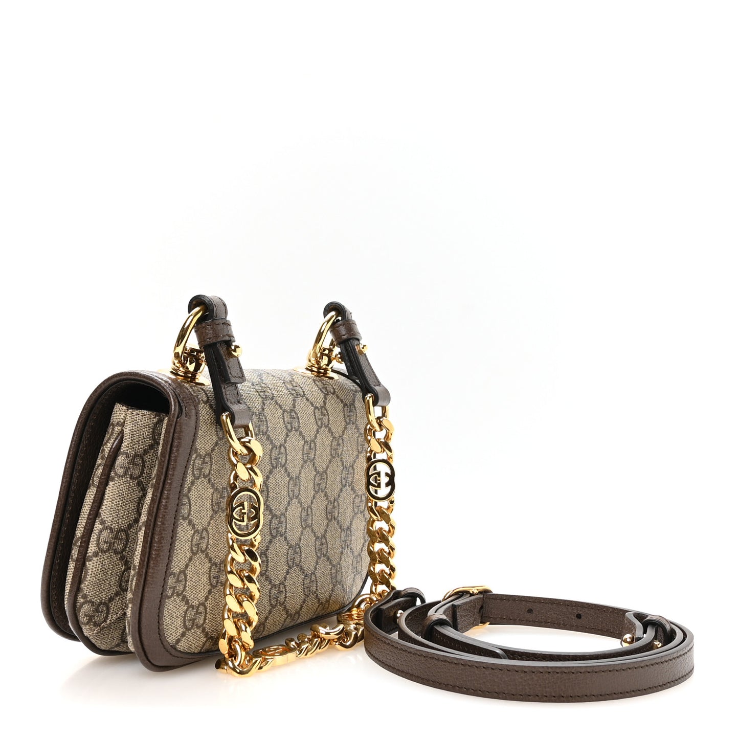 GG Supreme Monogram Textured Dollar Calfskin Mini Blondie Chain Shoulder Flap Bag Beige Ebony New Acero