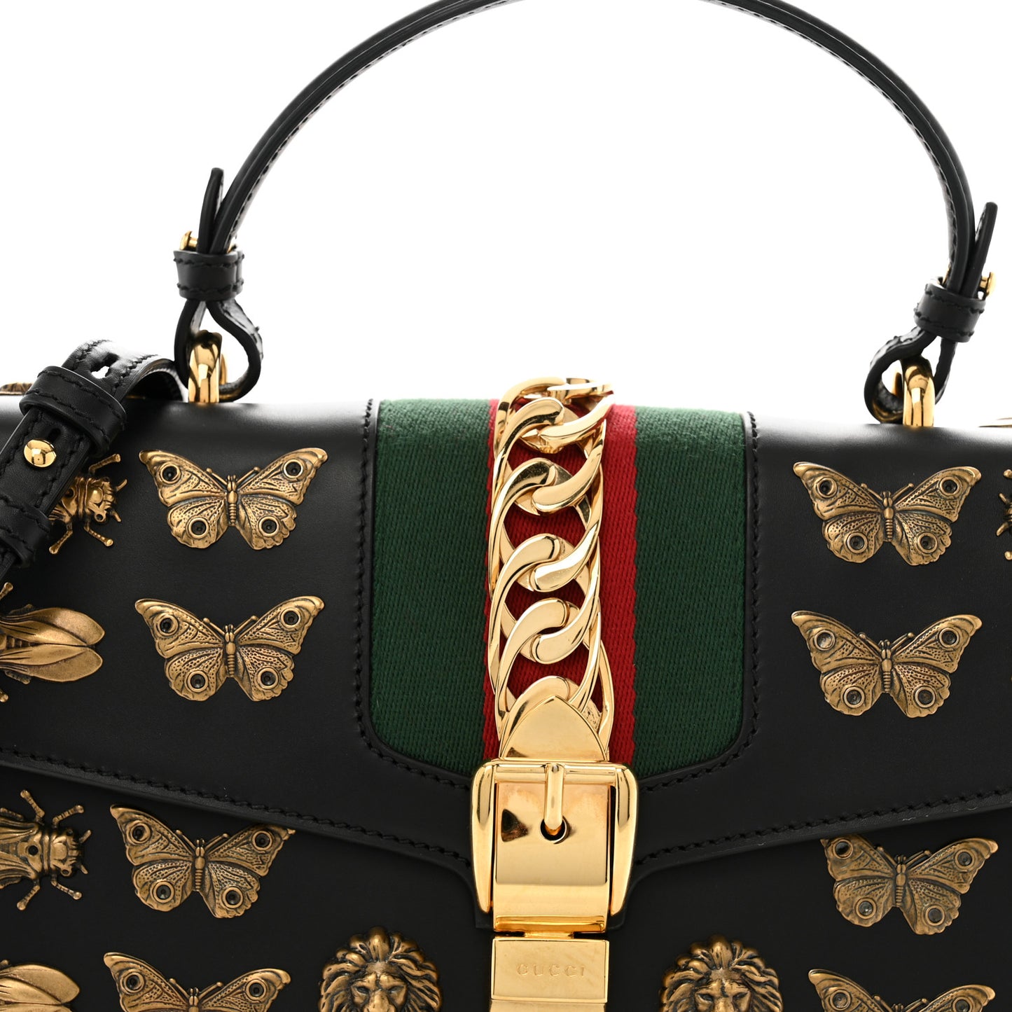 Calfskin Animal Studs Medium Sylvie Top Handle Bag Black
