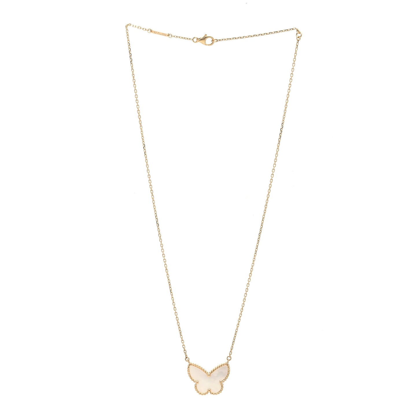 18K Yellow Gold Mother of Pearl Lucky Alhambra Butterfly Pendant Necklace