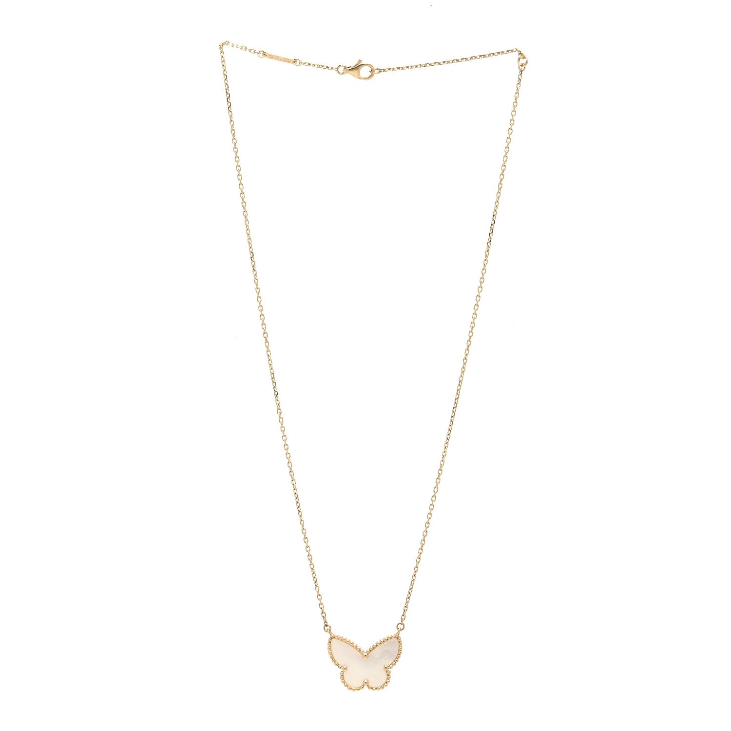 Van Cleef & Arpels 18K Yellow Gold Mother of Pearl Lucky Alhambra Butterfly Pendant Necklace 3 of 6