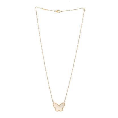 Van Cleef & Arpels 18K Yellow Gold Mother of Pearl Lucky Alhambra Butterfly Pendant Necklace 3 of 6