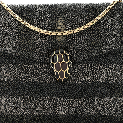 Bulgari Galuchat Striped Serpenti Forever Crossbody Bag Black Grey 8 of 10