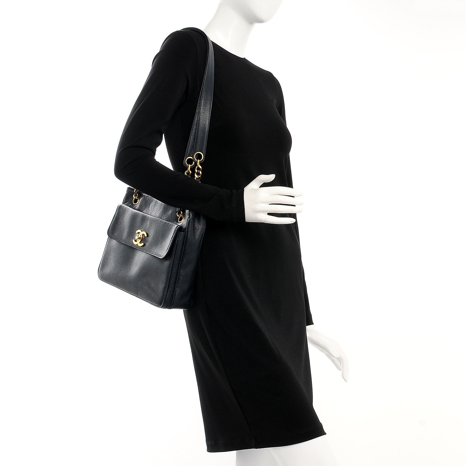 Chanel Caviar Flap Shoulder Bag Navy 2 of 22