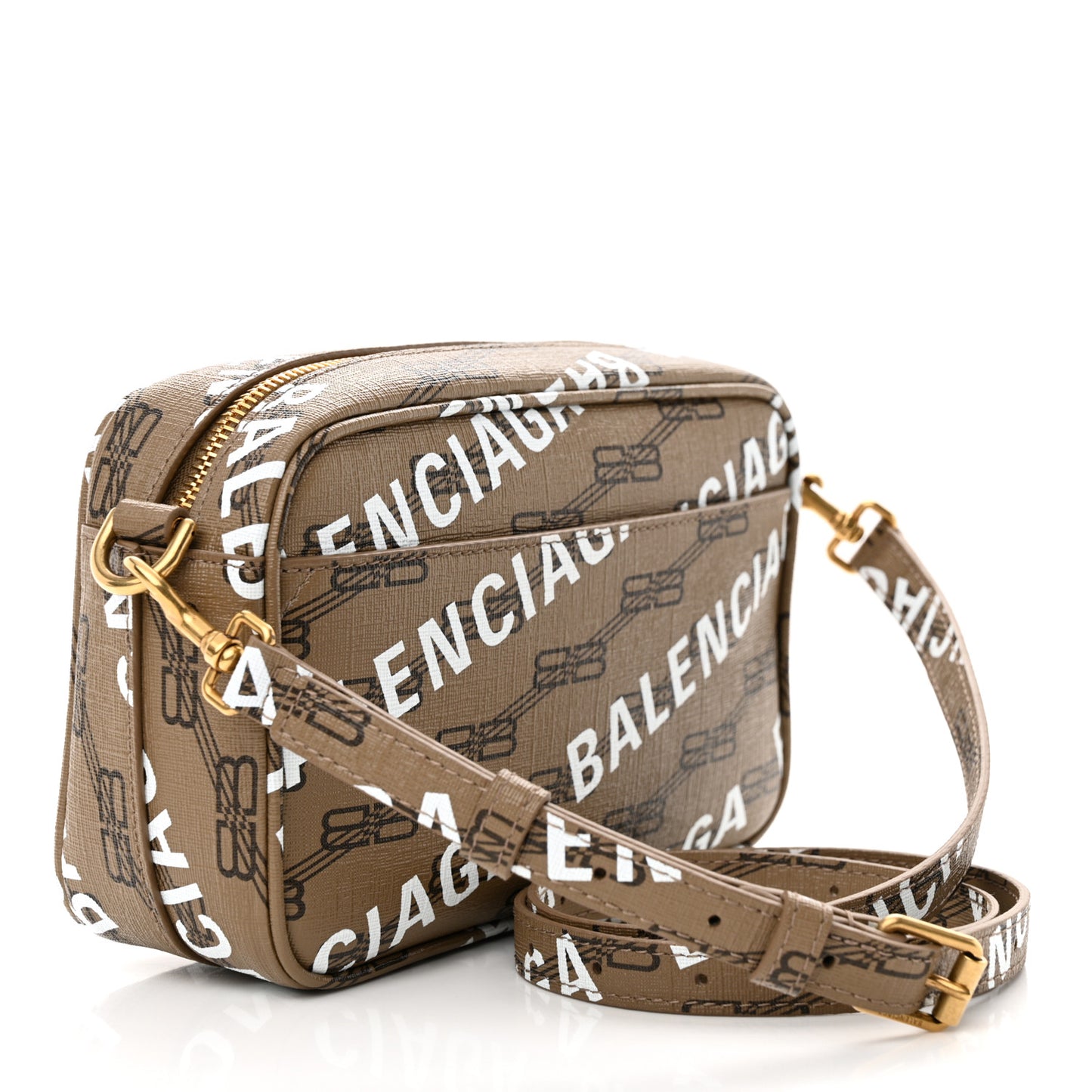 Coated Canvas BB Monogram Allover Logo Small Camera Bag Beige Brown Black