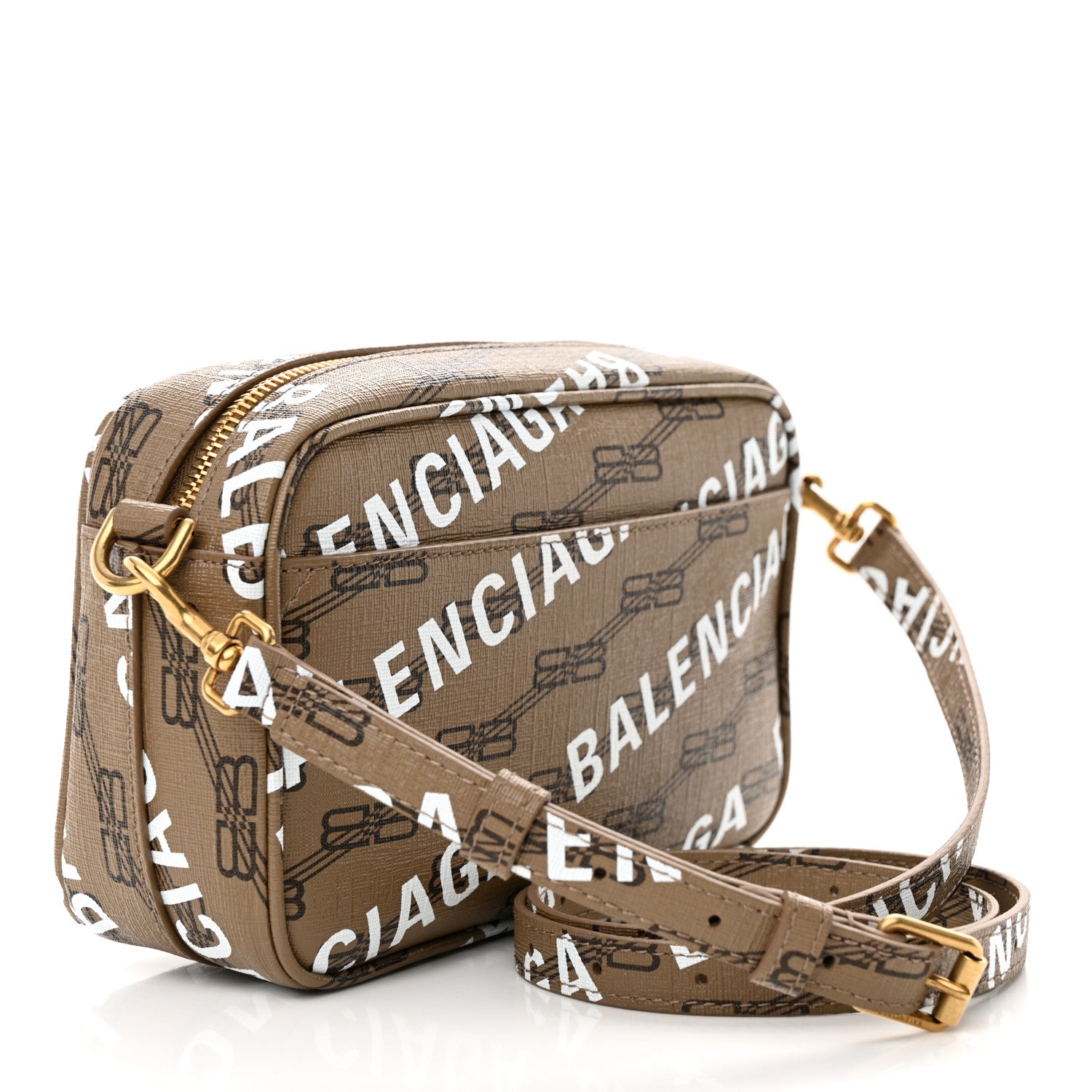 Balenciaga Coated Canvas BB Monogram Allover Logo Small Camera Bag Beige Brown Black 3 of 10