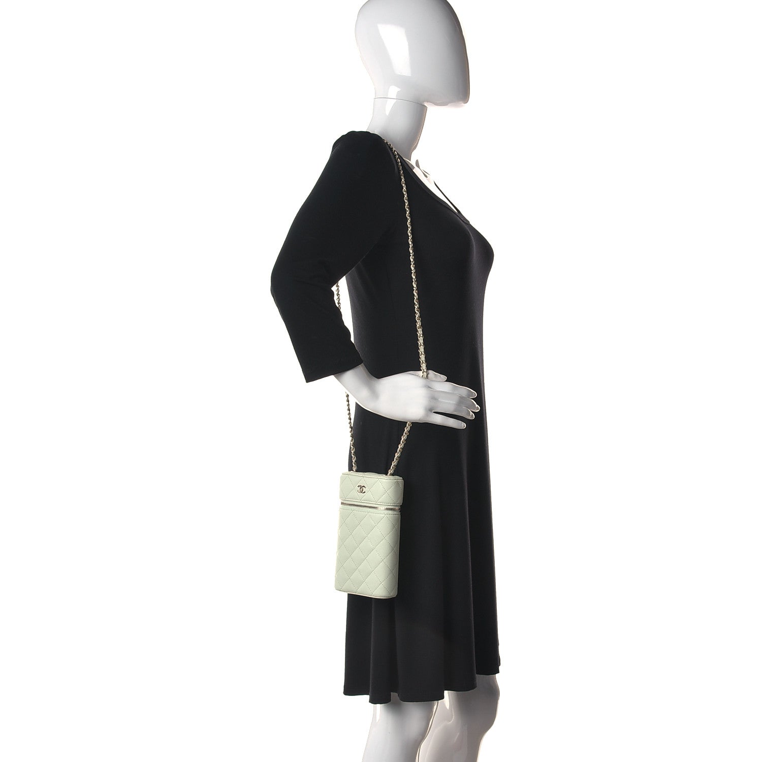 Chanel Caviar Quilted Phone Holder With Chain Light Green 2 of 11