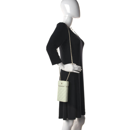 Chanel Caviar Quilted Phone Holder With Chain Light Green 2 of 11