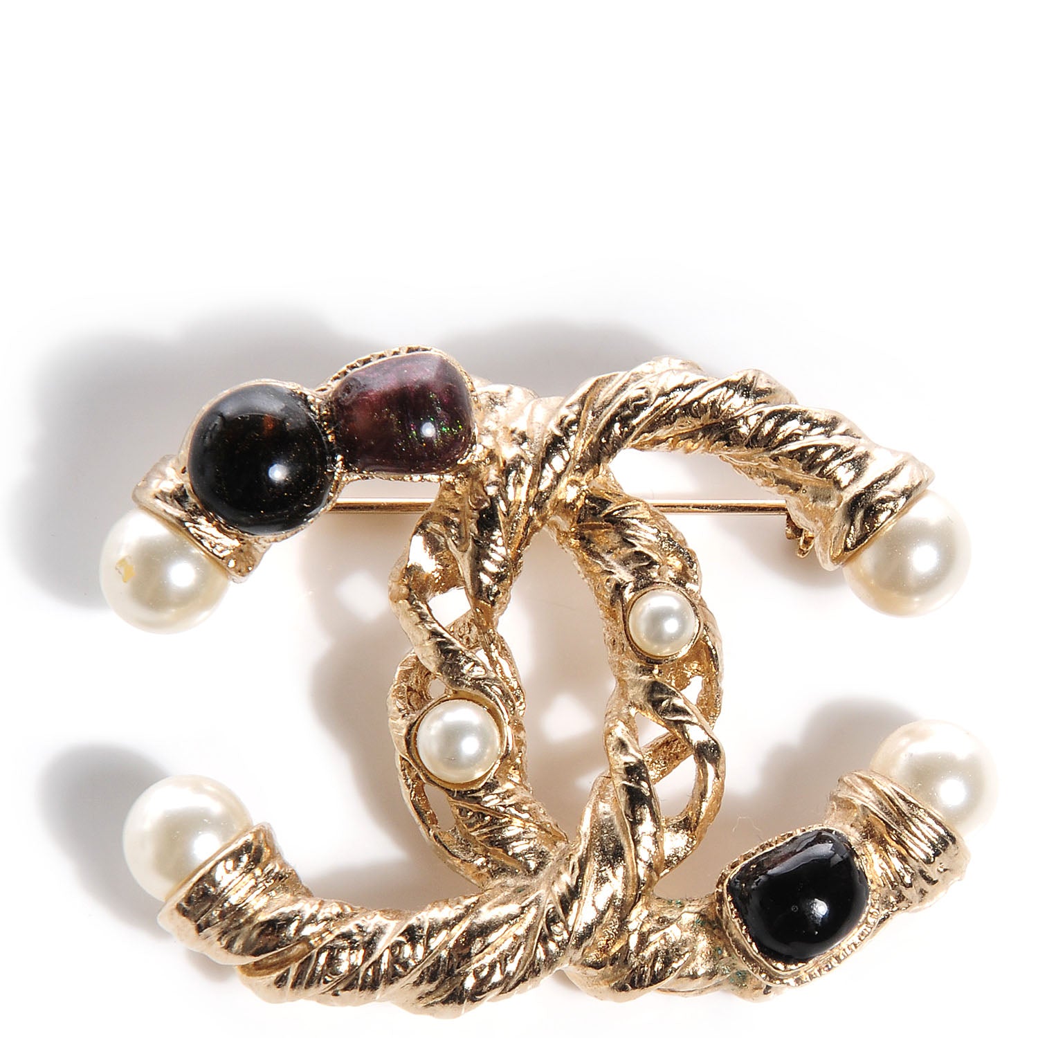 Chanel Pearl Stones CC Brooch Gold 1 of 6