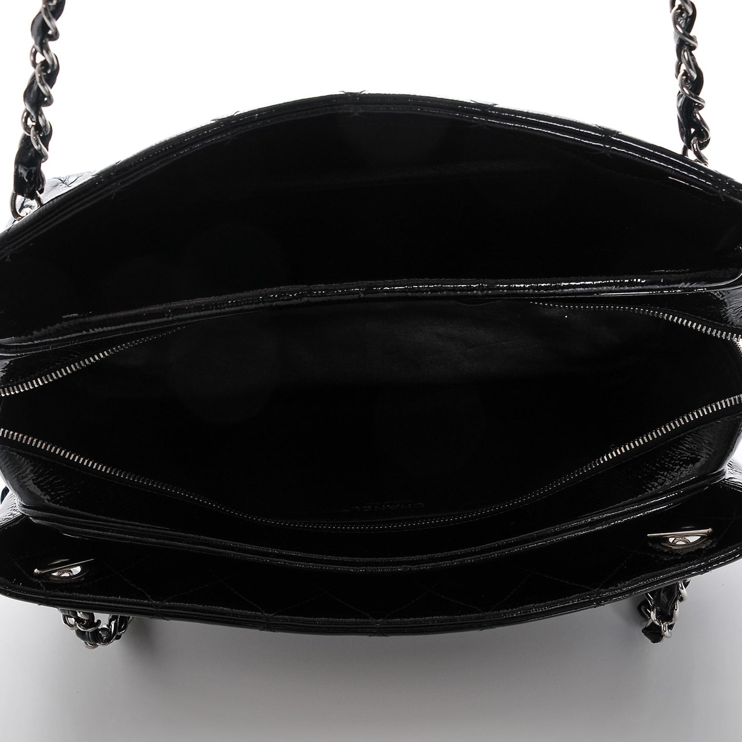 Patent Quilted Tote Black