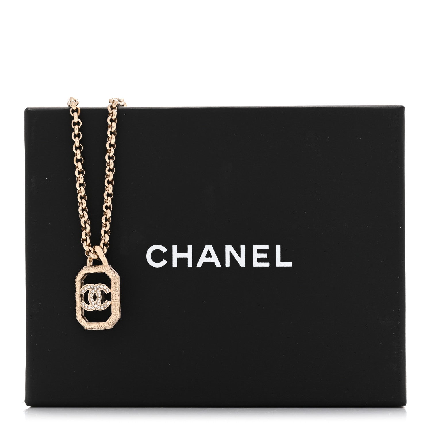 Chanel Crystal CC Square Pendant Necklace Gold 6 of 6