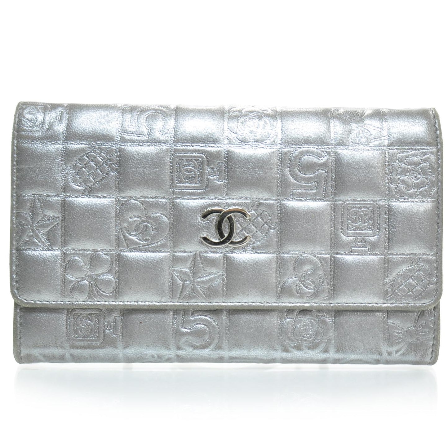 Lambskin Precious Symbols Flap Wallet Silver