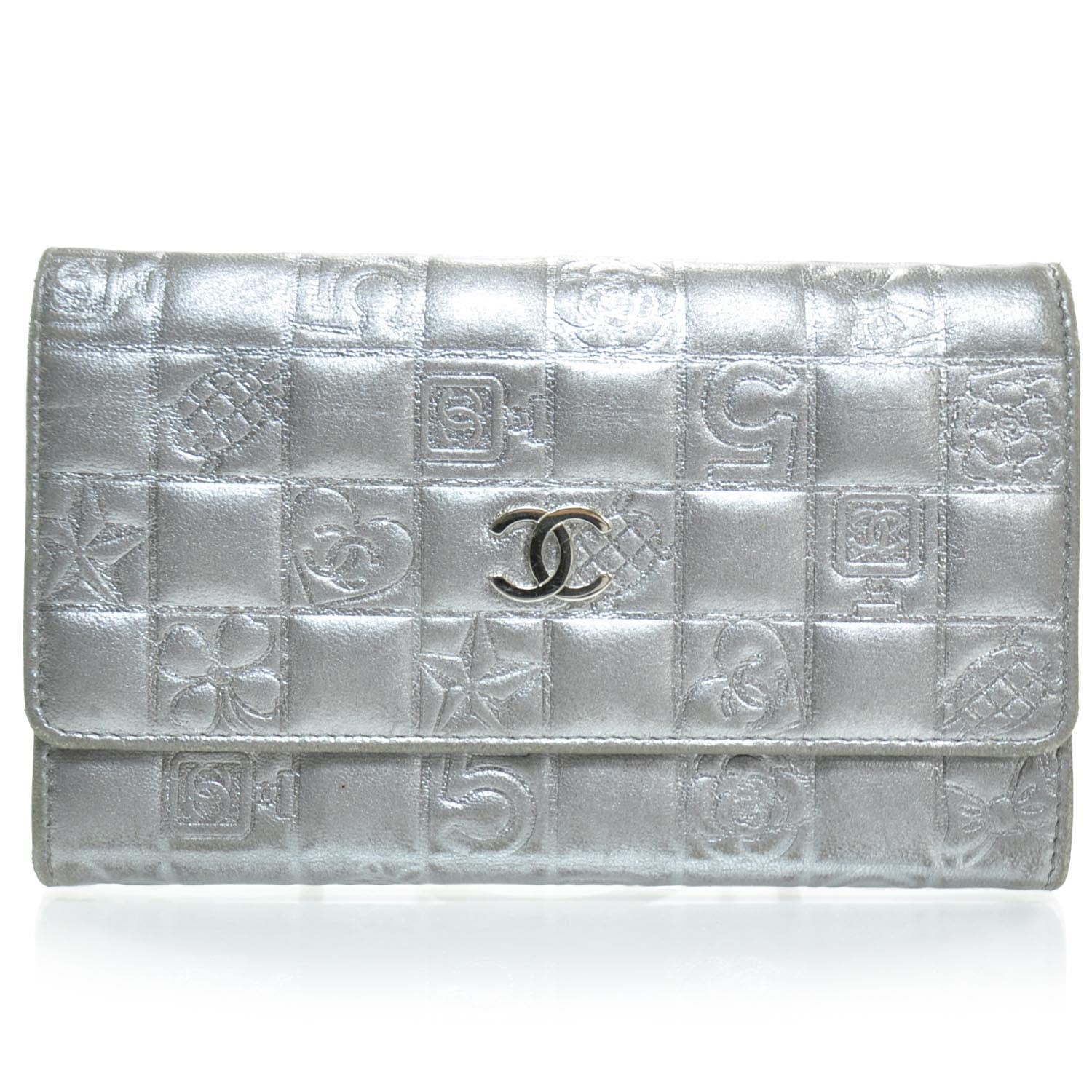 Chanel Lambskin Precious Symbols Flap Wallet Silver 2 of 9