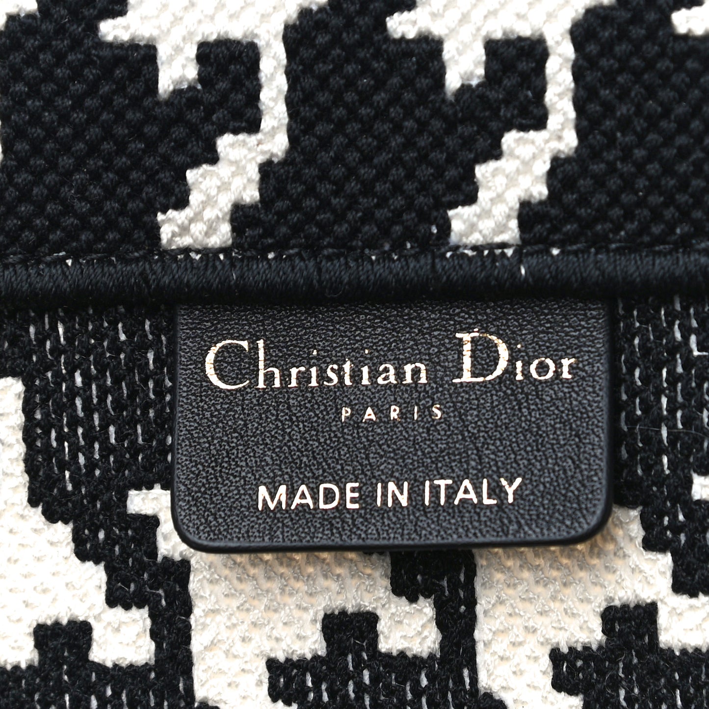 Canvas Macro Houndstooth Embroidered Medium Book Tote Black White