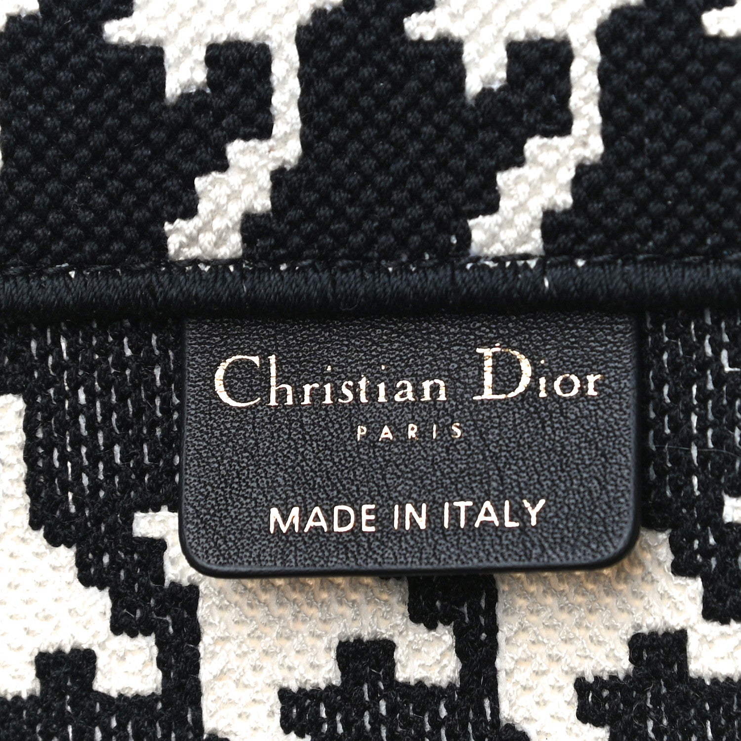 Christian Dior Canvas Macro Houndstooth Embroidered Medium Book Tote Black White 6 of 9