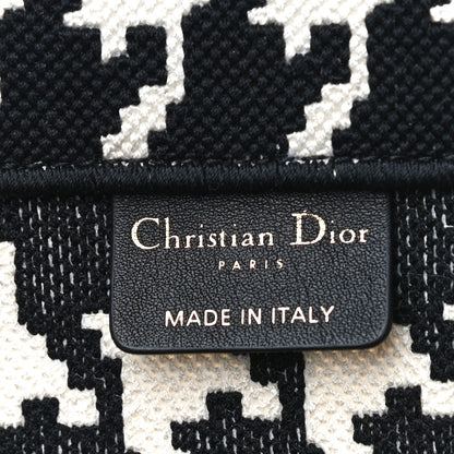 Christian Dior Canvas Macro Houndstooth Embroidered Medium Book Tote Black White 6 of 9