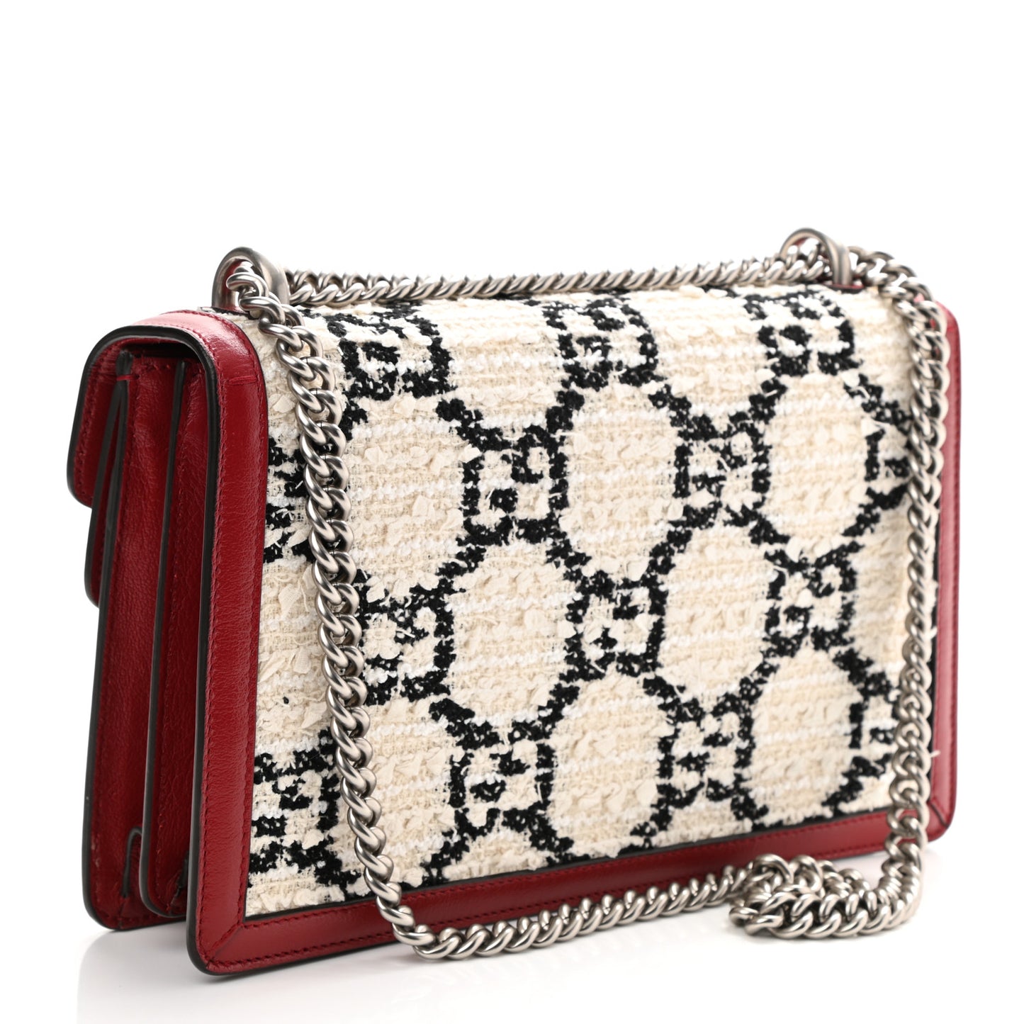 Tweed GG Monogram Small Dionysus Shoulder Bag White Black Romantic Cherry