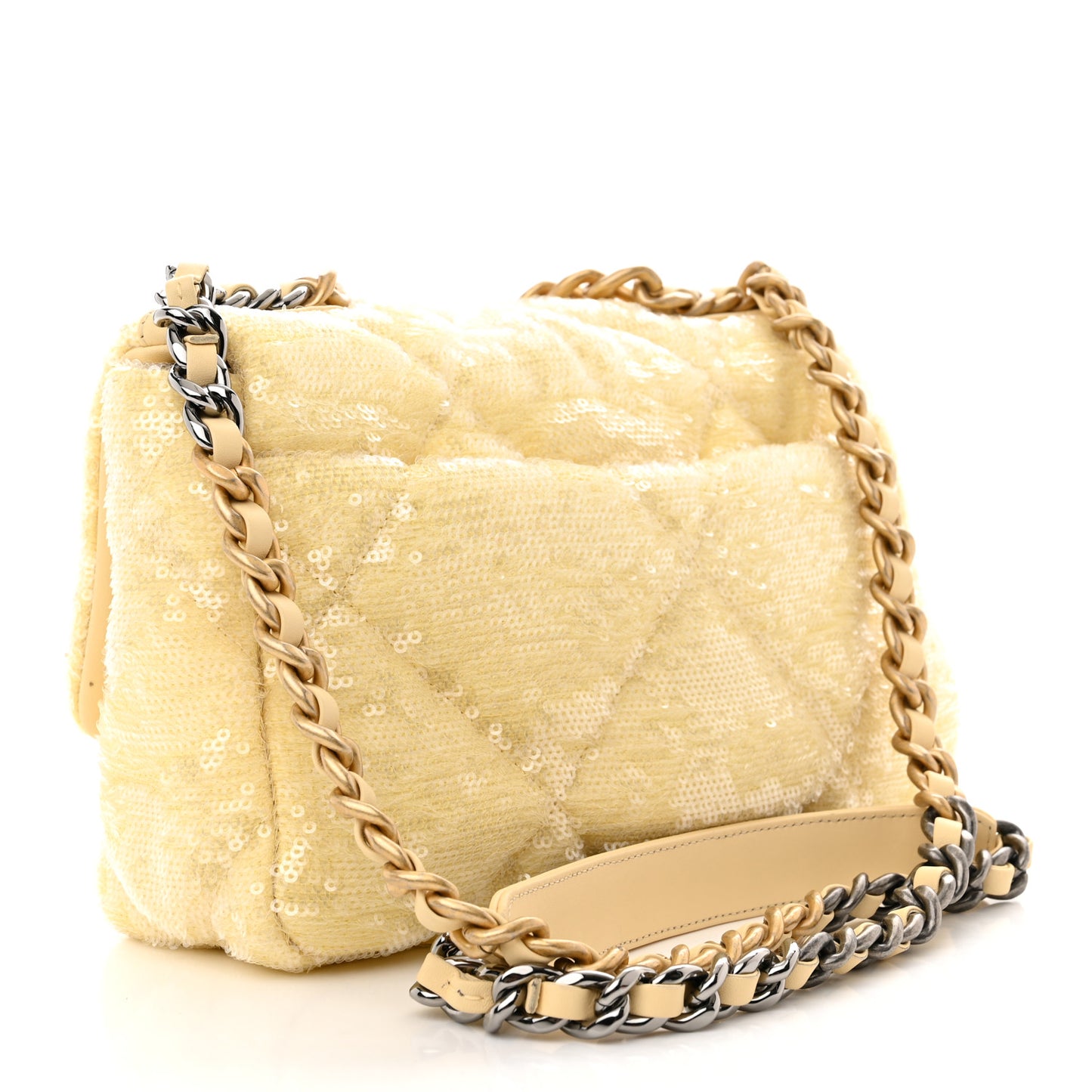 Sequin Quilted Medium Chanel 19 Flap Light Yellow