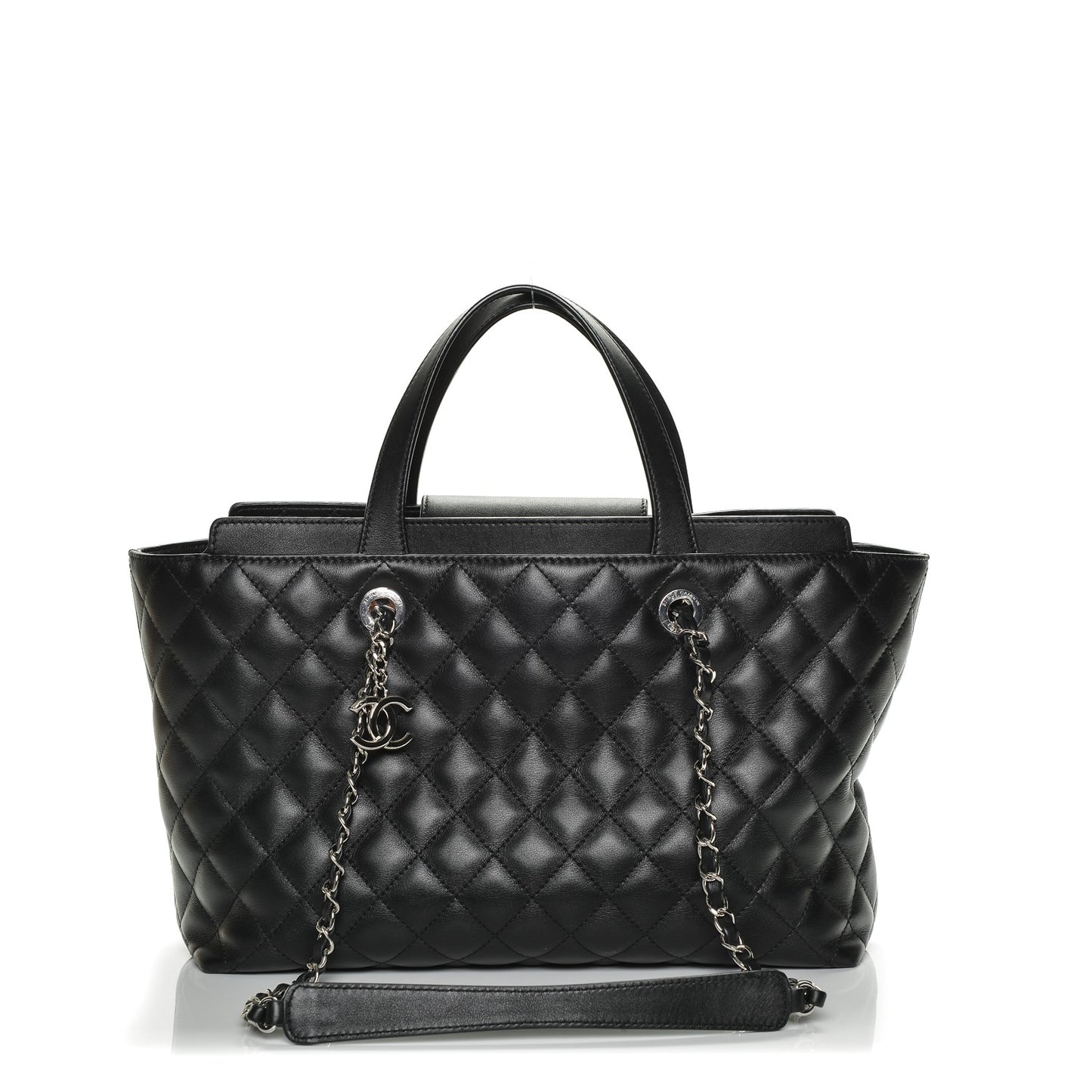 Calfskin Quilted Large Shopping Tote Black