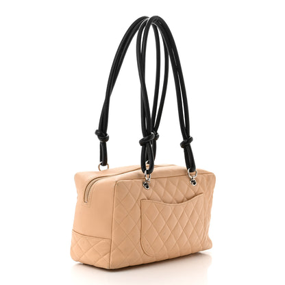 Chanel Calfskin Quilted Large Cambon Bowler Beige Black 3 of 18