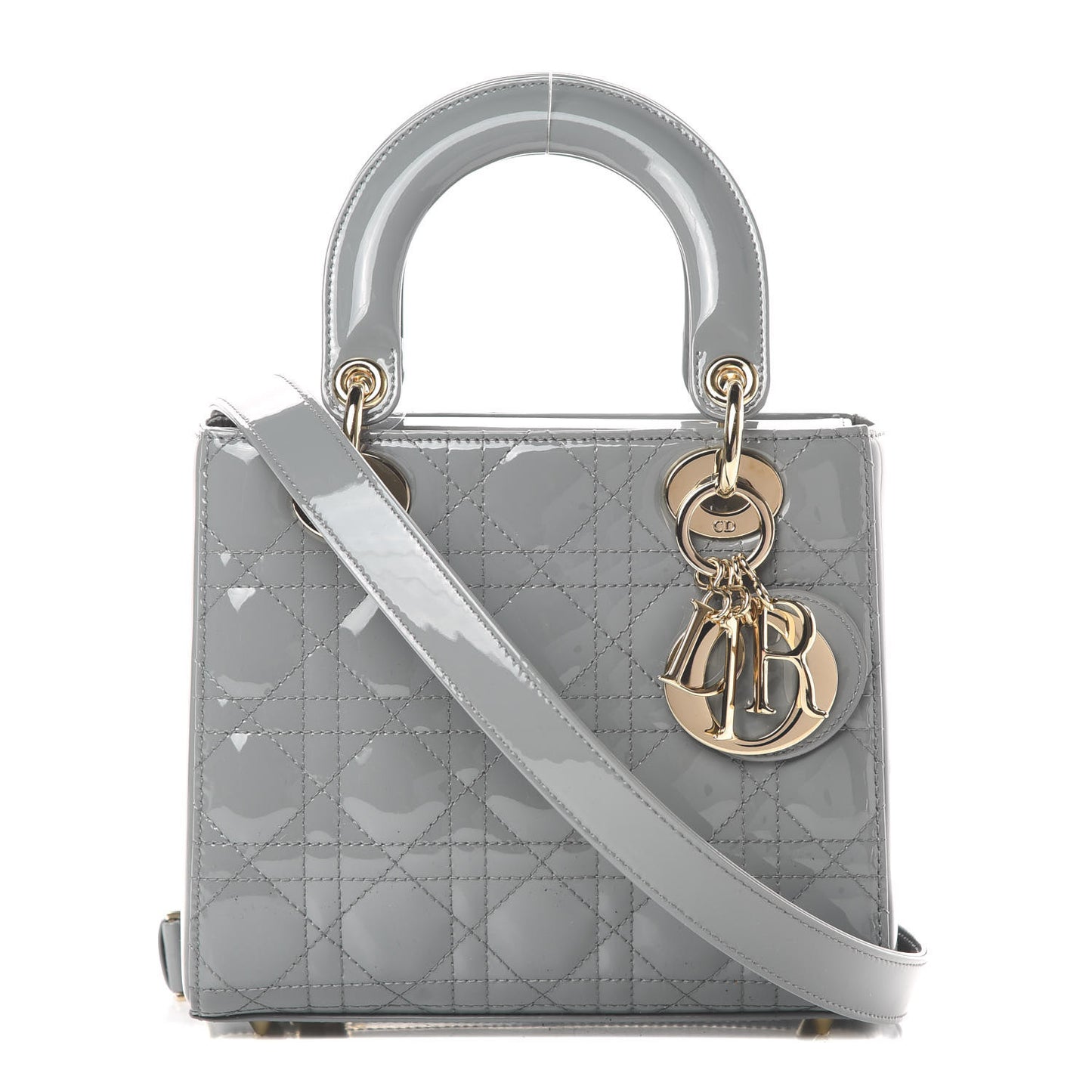 Patent Cannage Small Lady Dior Grey
