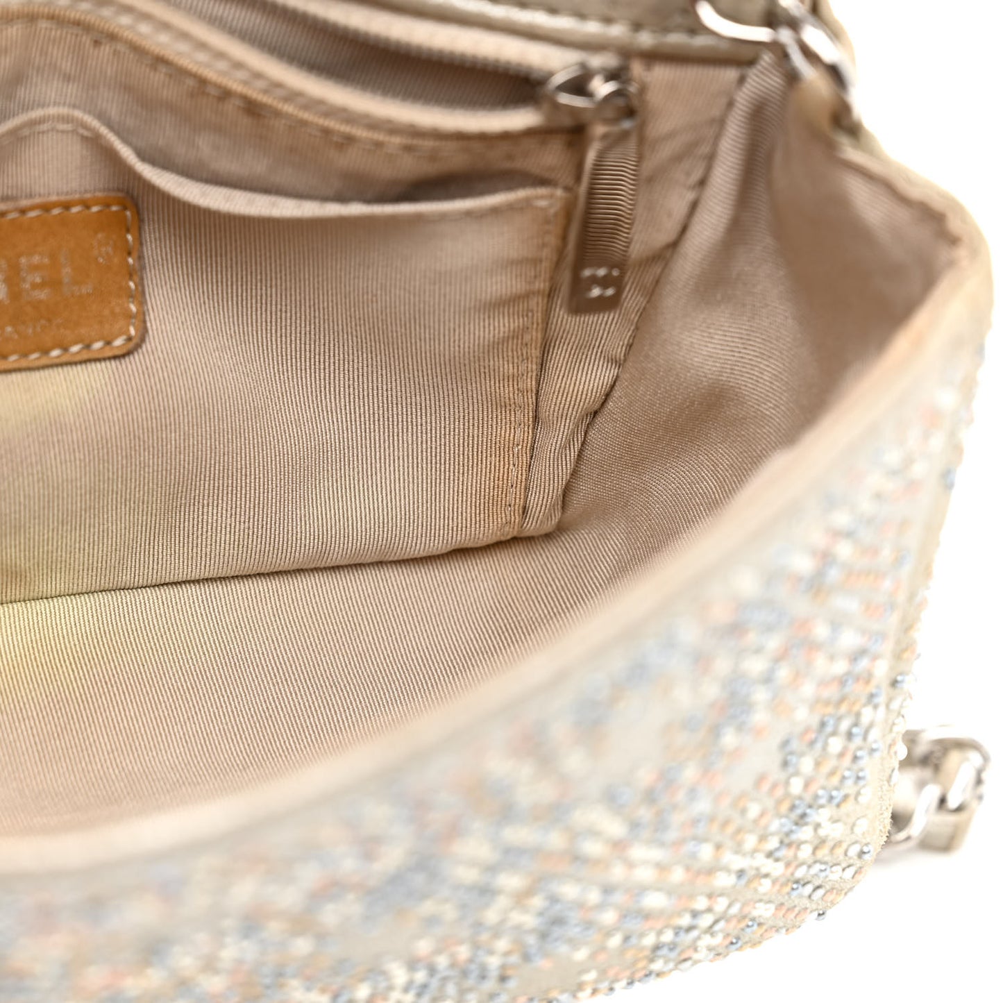 Iridescent Calfskin Studded Mini Flap Silver