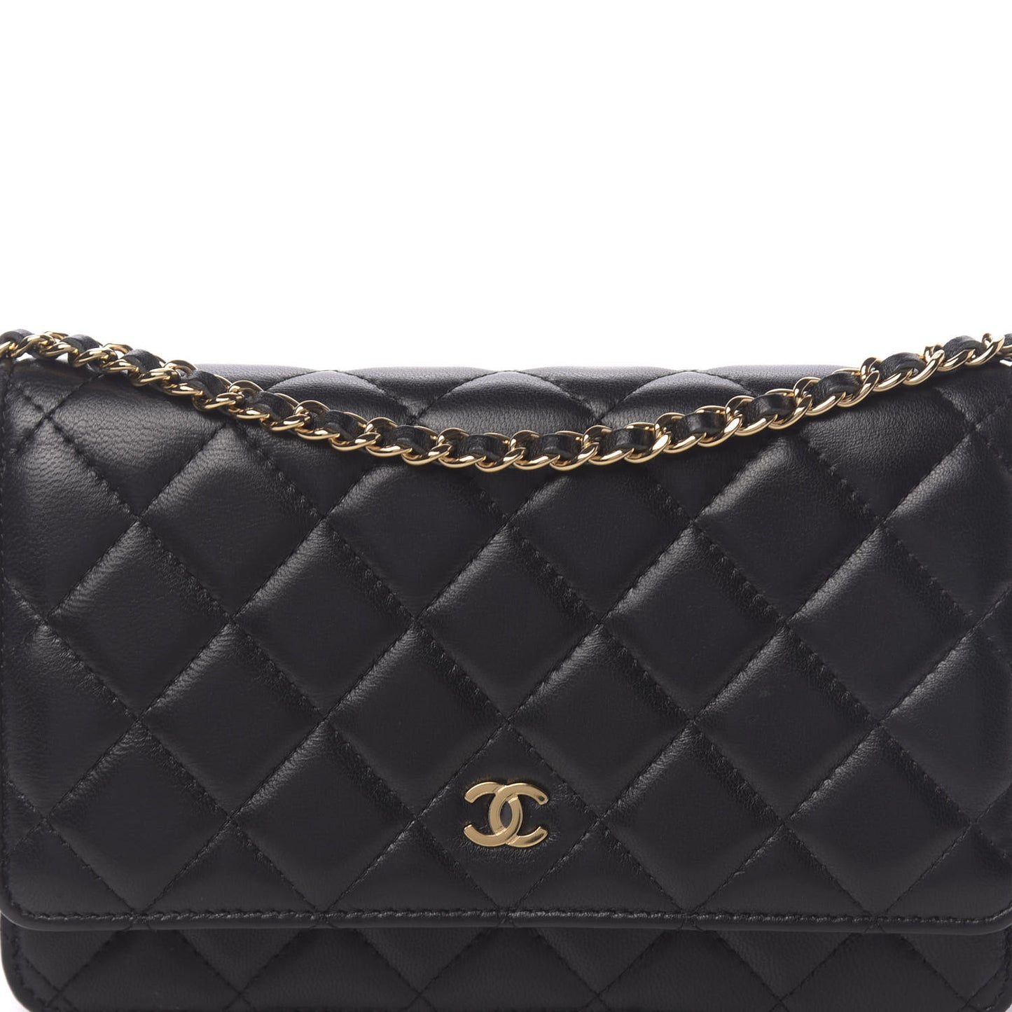 Lambskin Quilted Wallet On Chain WOC Black
