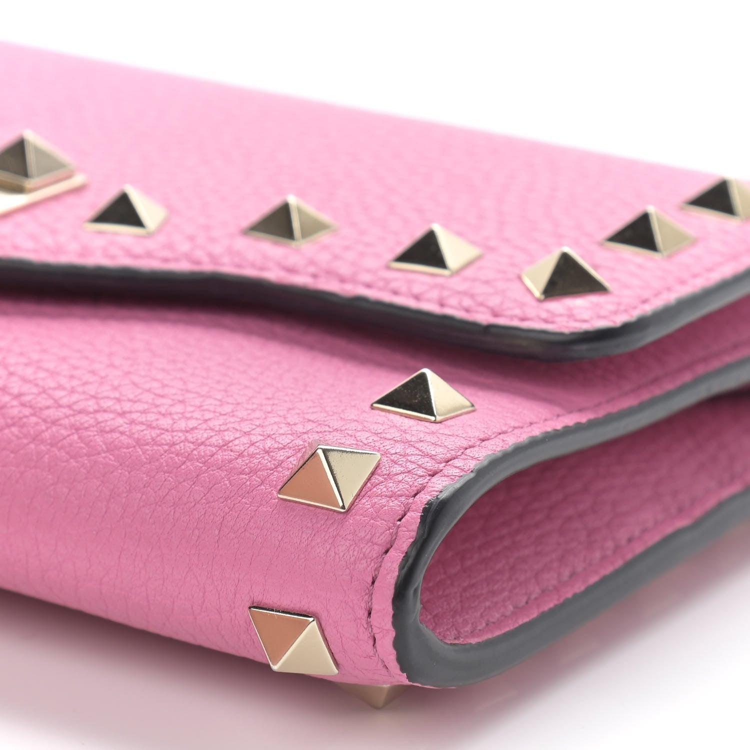 Valentino Garavani Pebbled Calfskin Rockstud Flip Lock Wallet On Chain Dawn Pink 7 of 9